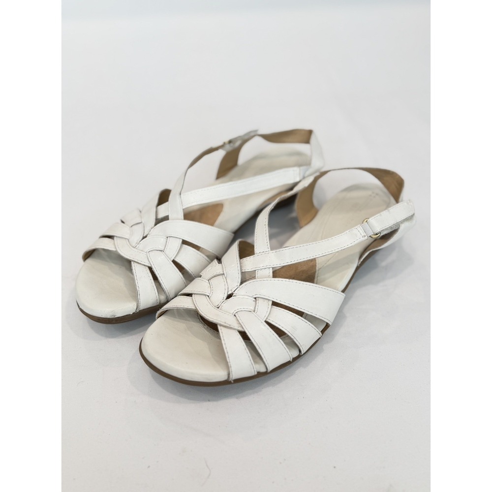 Naturalizer Womens NELLA Sandals 10 M Strappy Slingback White Leather Low Wedge